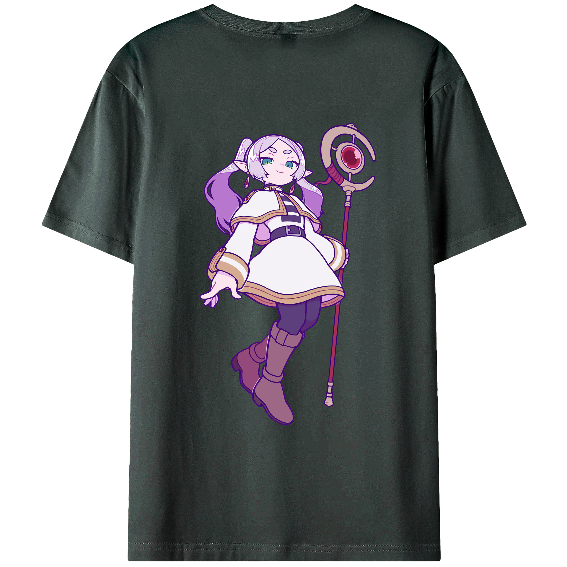 （画像用） 葬送のフリーレン Frieren 綿100％ メンズ半袖Tシャツ（バックプリント） 通気性
